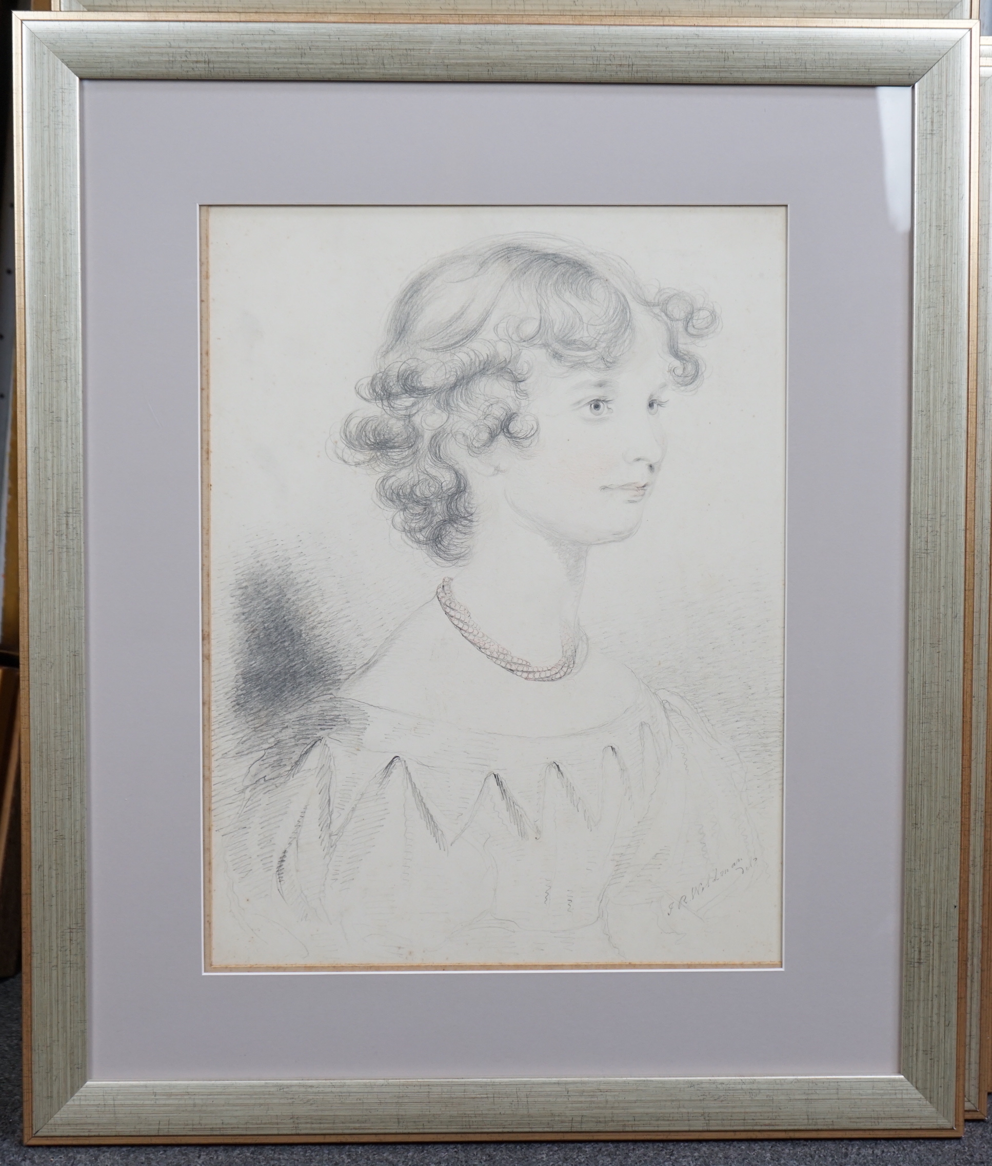 John Robert Wildman (fl.1823-1839), Family portraits of young girls, pencil and sanguine chalk on paper (6), each 46 x 39cm